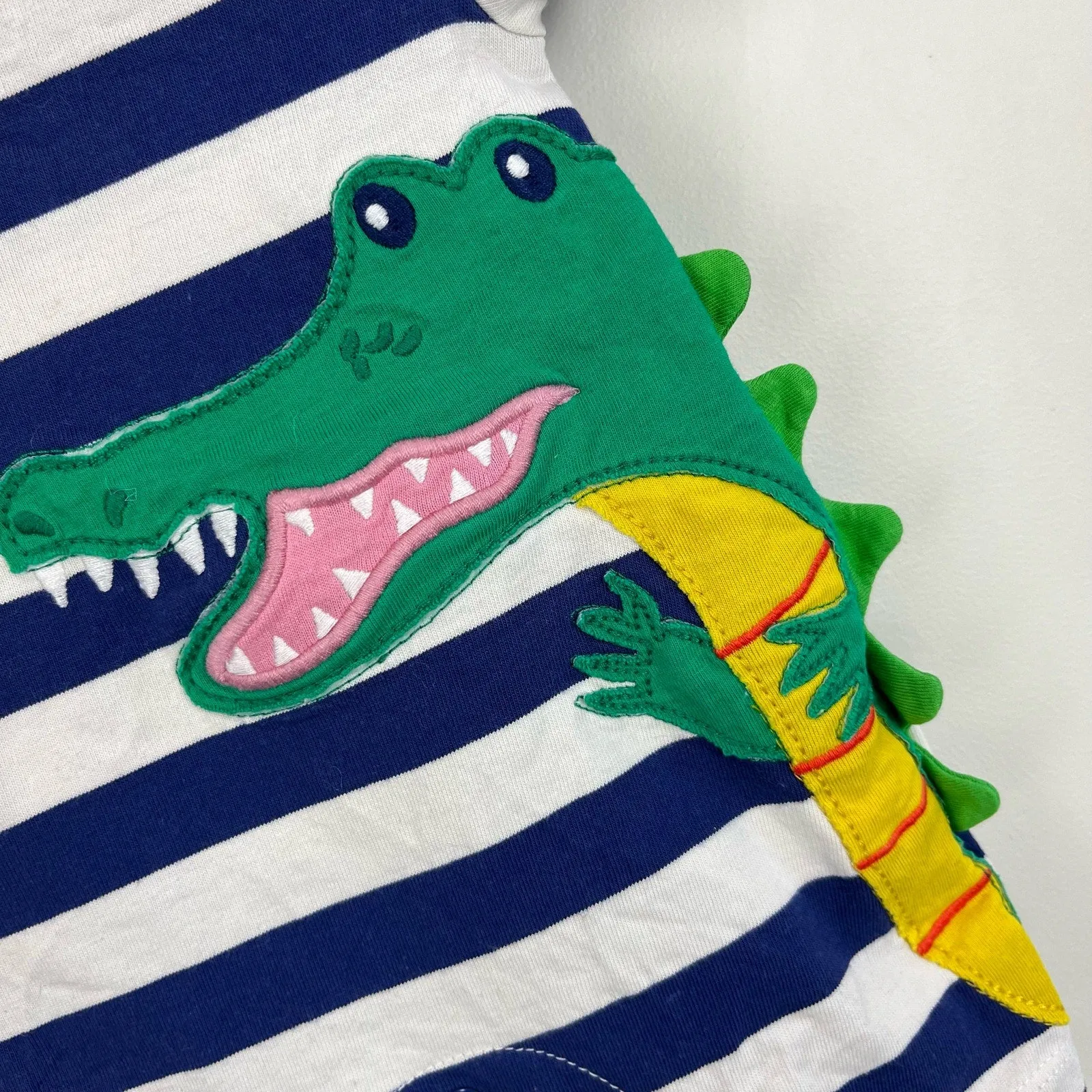 Mini Boden Striped Crocodile Applique Shortall Romper Newborn