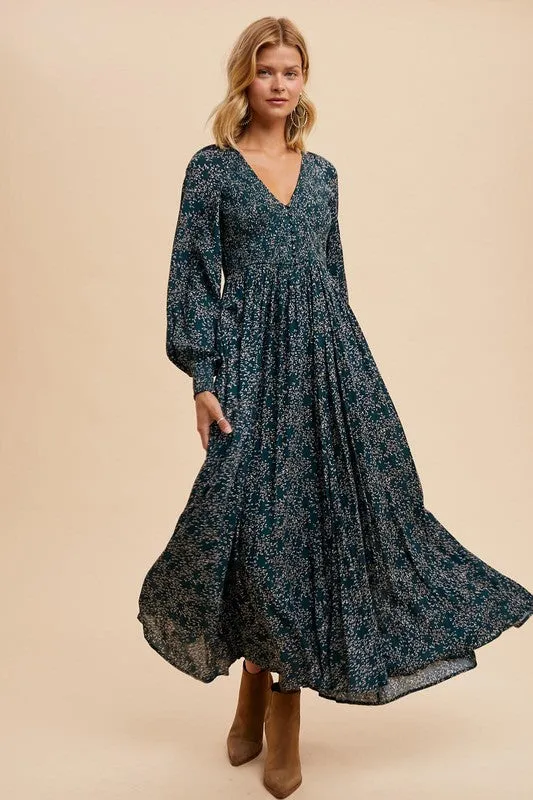 MIRIAM SMOCKED FLORAL MAXI DRESS