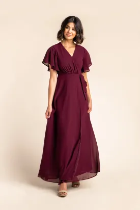 Naples Flutter Sleeve Wrap Maxi - Burgundy