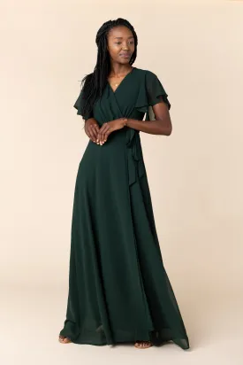 Naples Flutter Sleeve Wrap Maxi - Forest Green