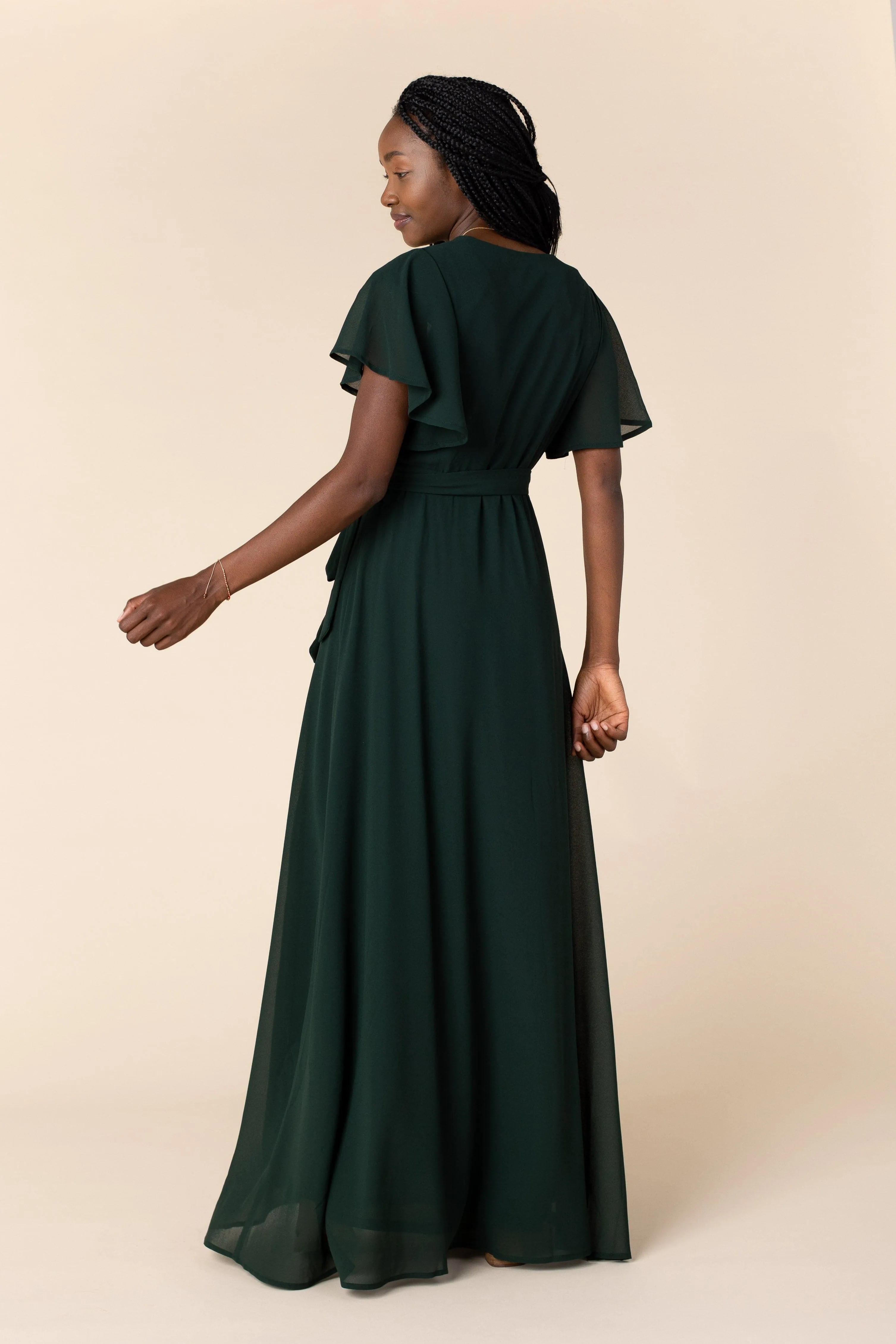 Naples Flutter Sleeve Wrap Maxi - Forest Green