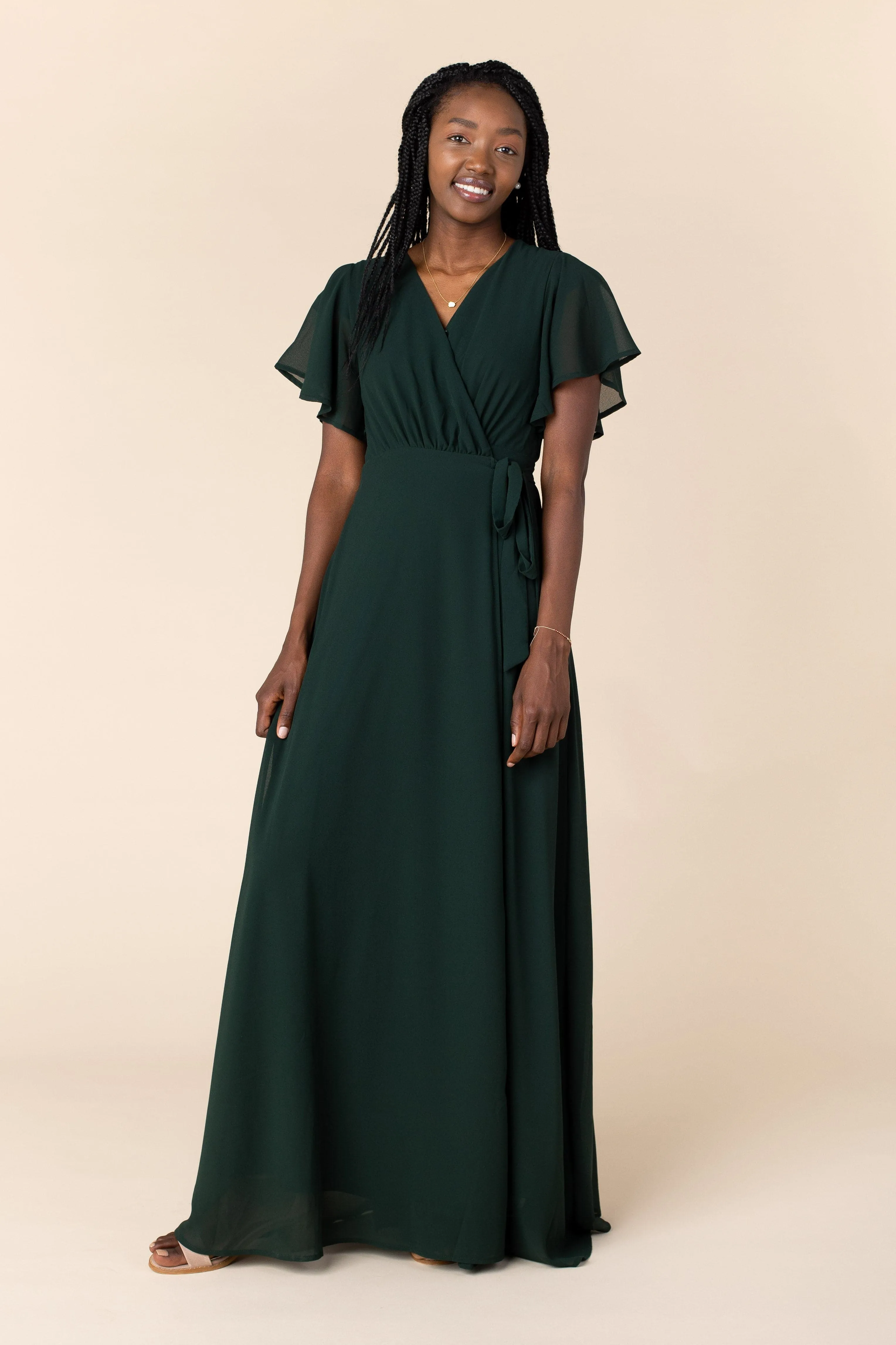 Naples Flutter Sleeve Wrap Maxi - Forest Green