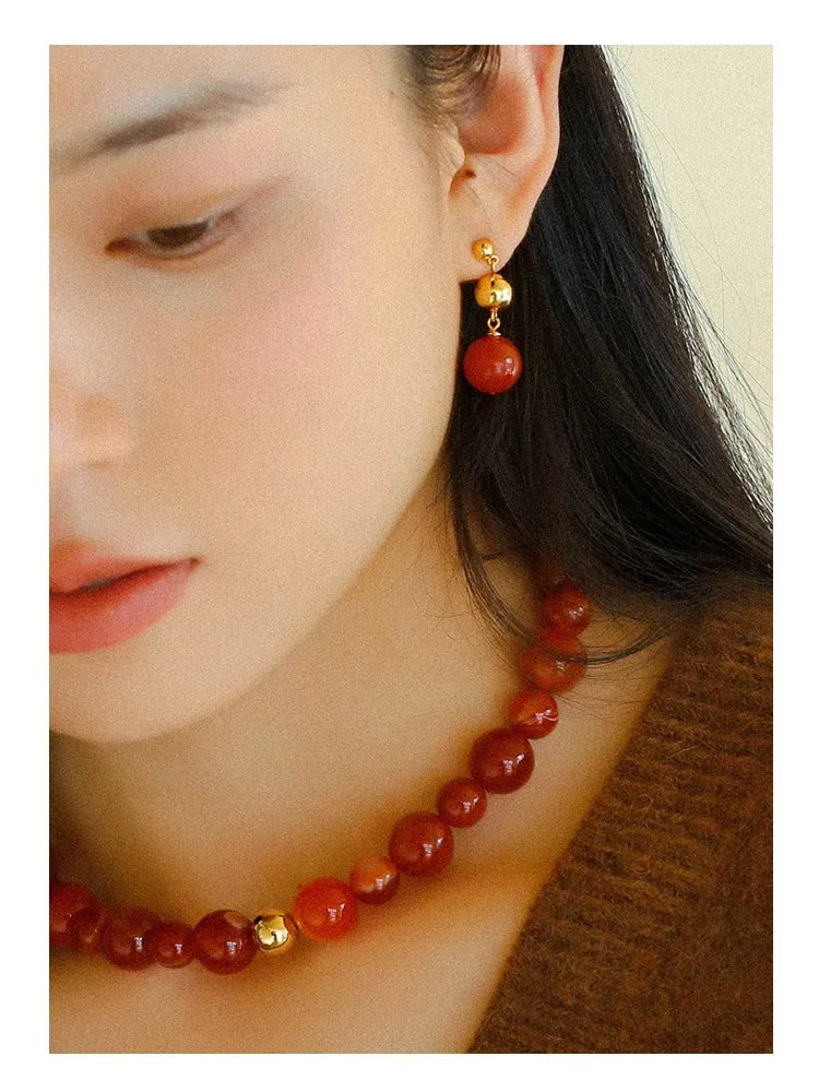 Natural Red Onyx Drop Earrings