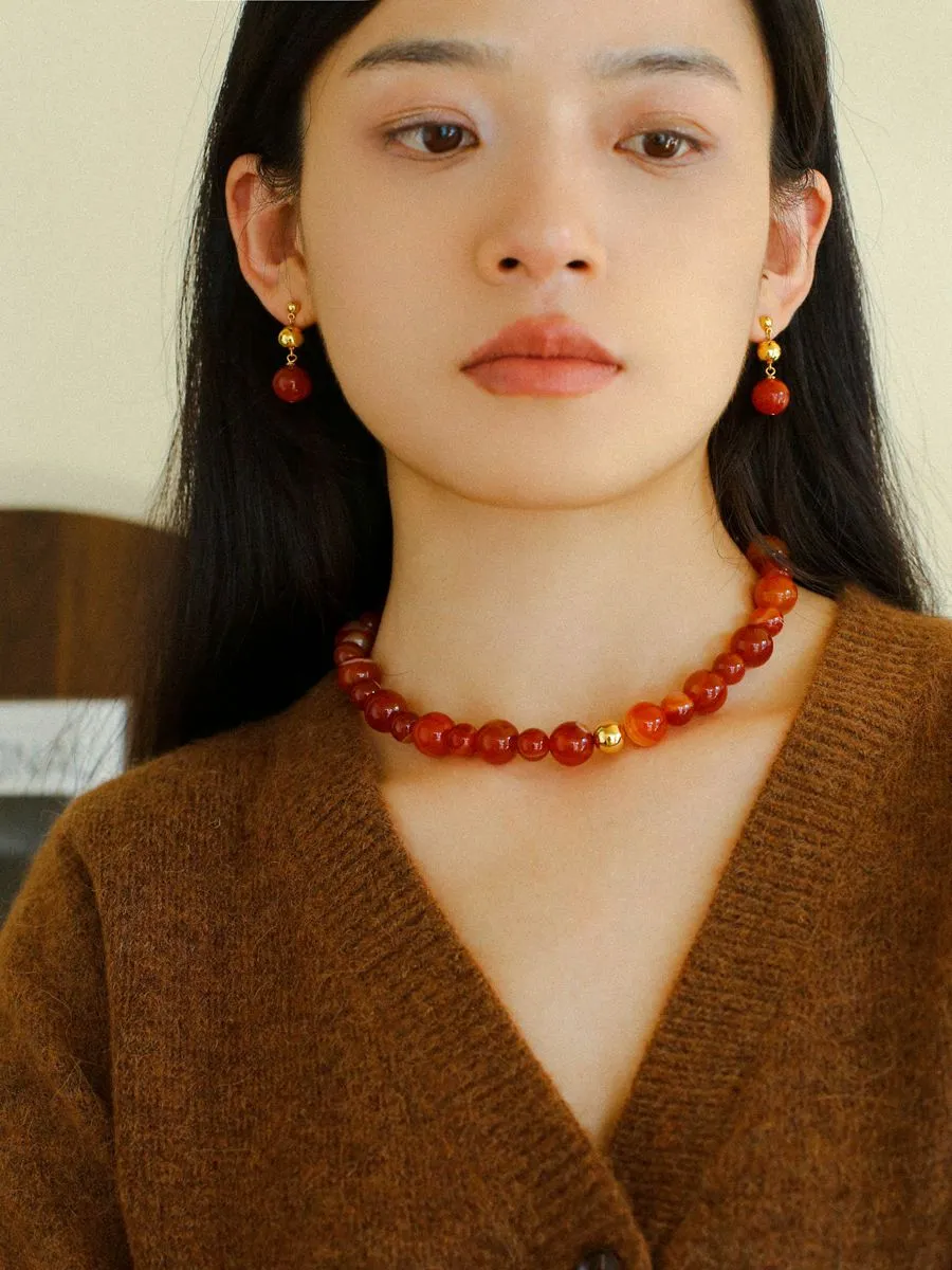 Natural Red Onyx Drop Earrings