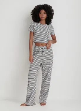 Navy And White Striped Jersey Pyjama Trouser- Mabel