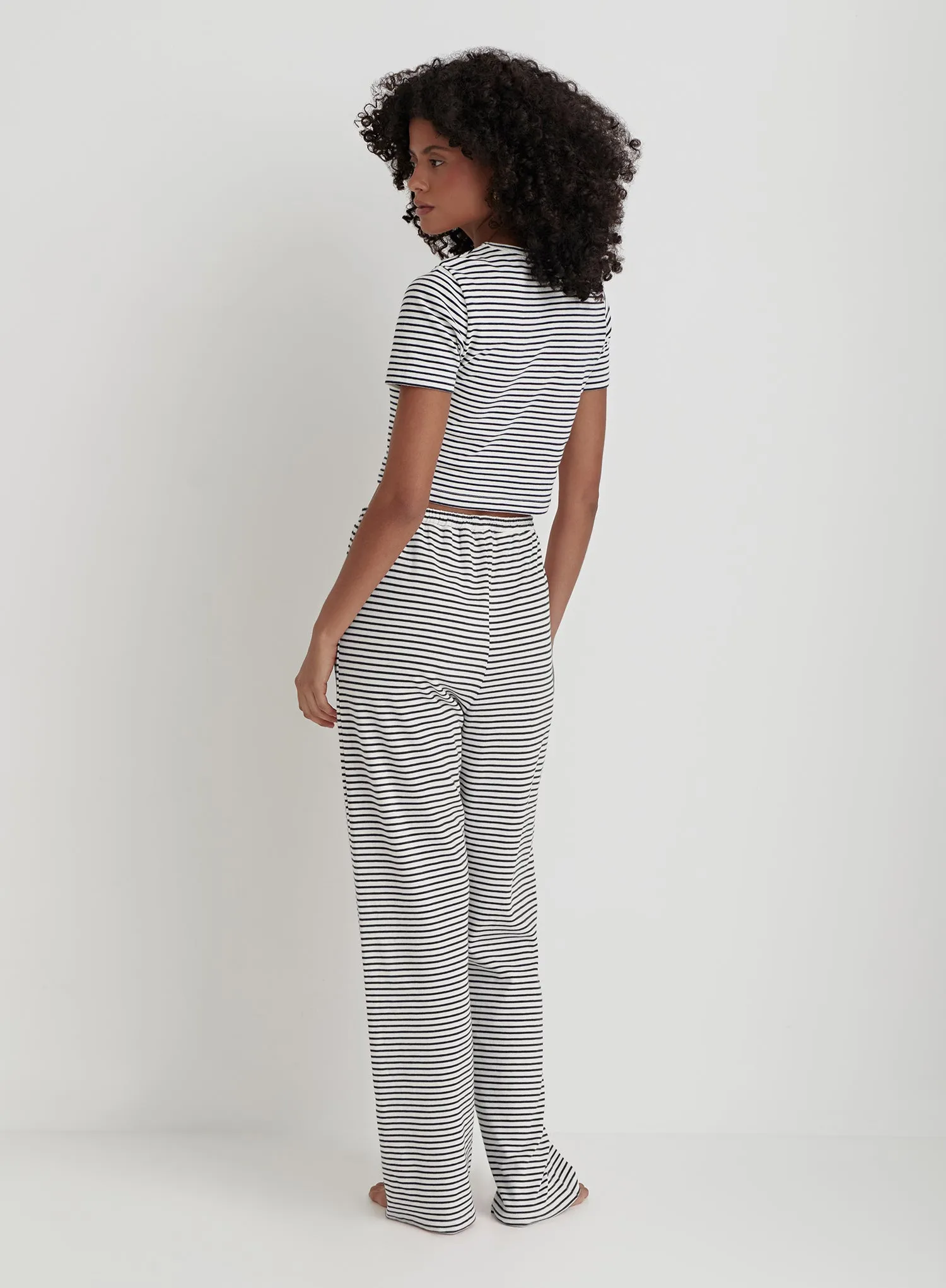 Navy And White Striped Jersey Pyjama Trouser- Mabel