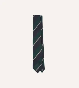 Navy, Green and White Multi Stripe Hand Rolled Silk Grenadine Tie