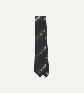 Navy, Green and White Multi Stripe Silk Grenadine Tie