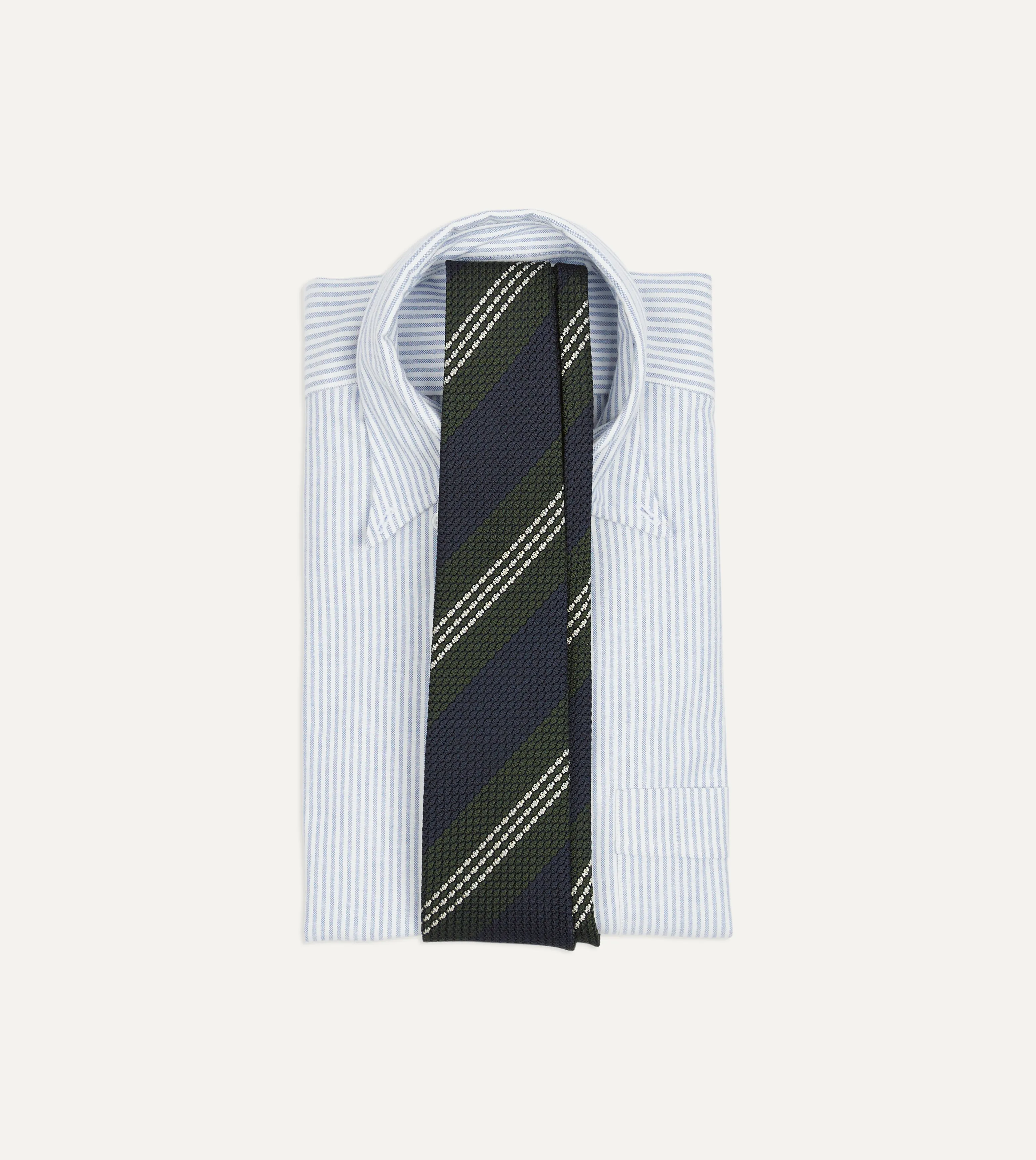 Navy, Green and White Multi Stripe Silk Grenadine Tie