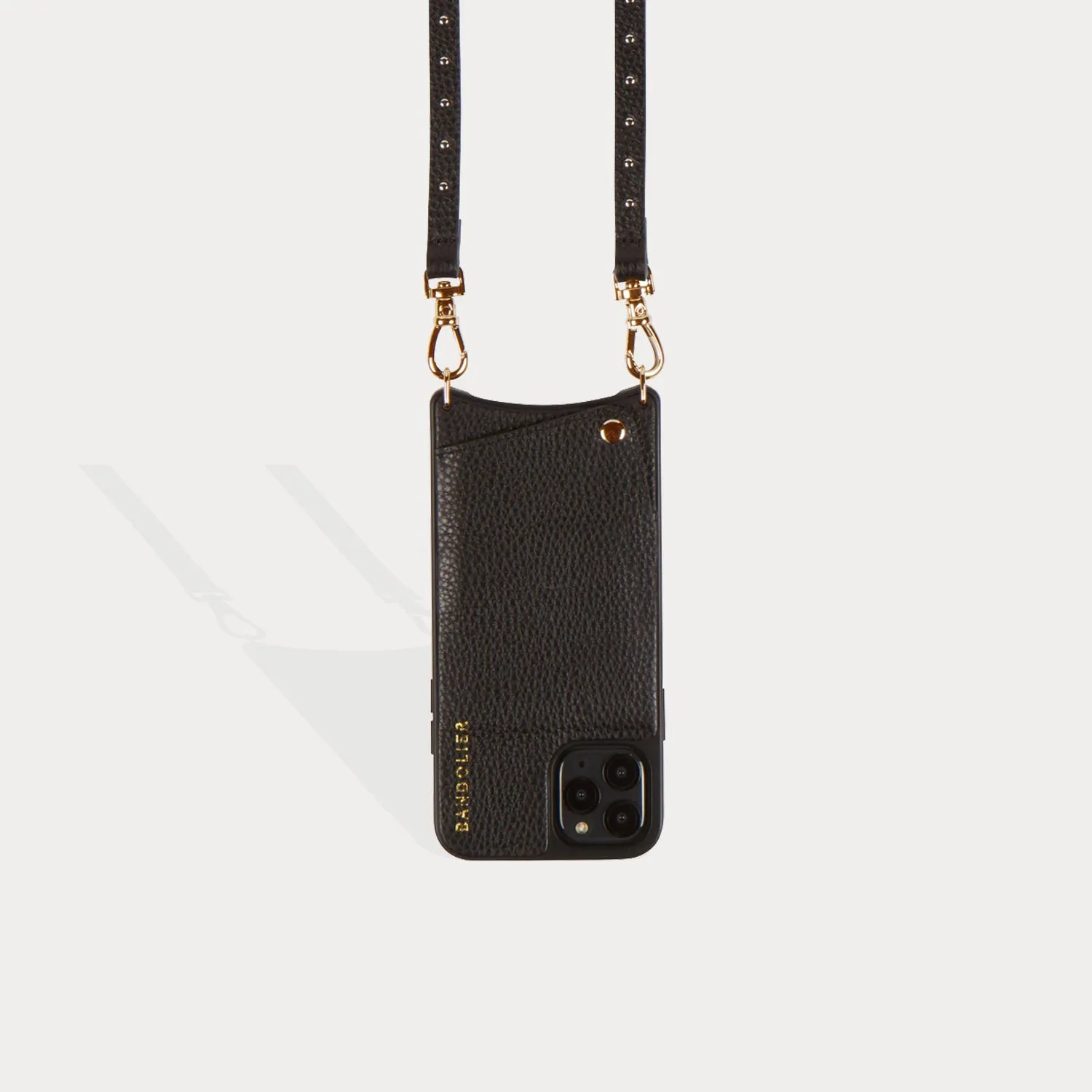 Nicole Pebble Leather Crossbody Bandolier - Black/Gold