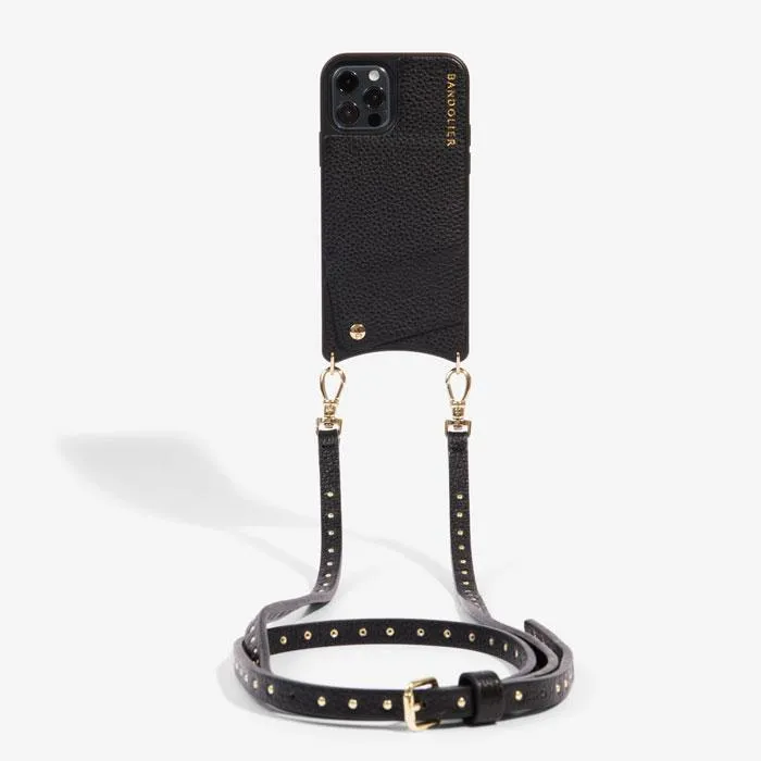 Nicole Pebble Leather Crossbody Bandolier - Black/Gold