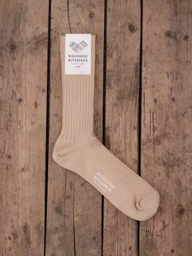 Nishiguchi Kutsushita, Silk Cotton Ribbed Socks, Beige