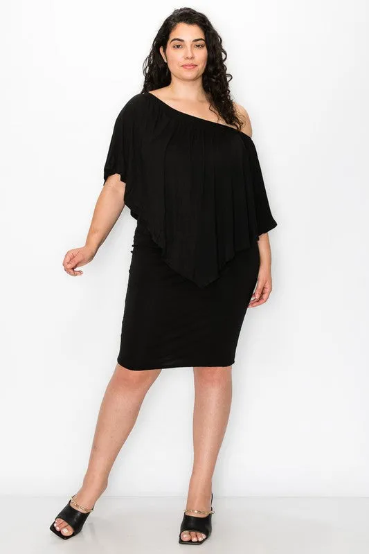 Off The Shoulder Front Flounce Dress | Black