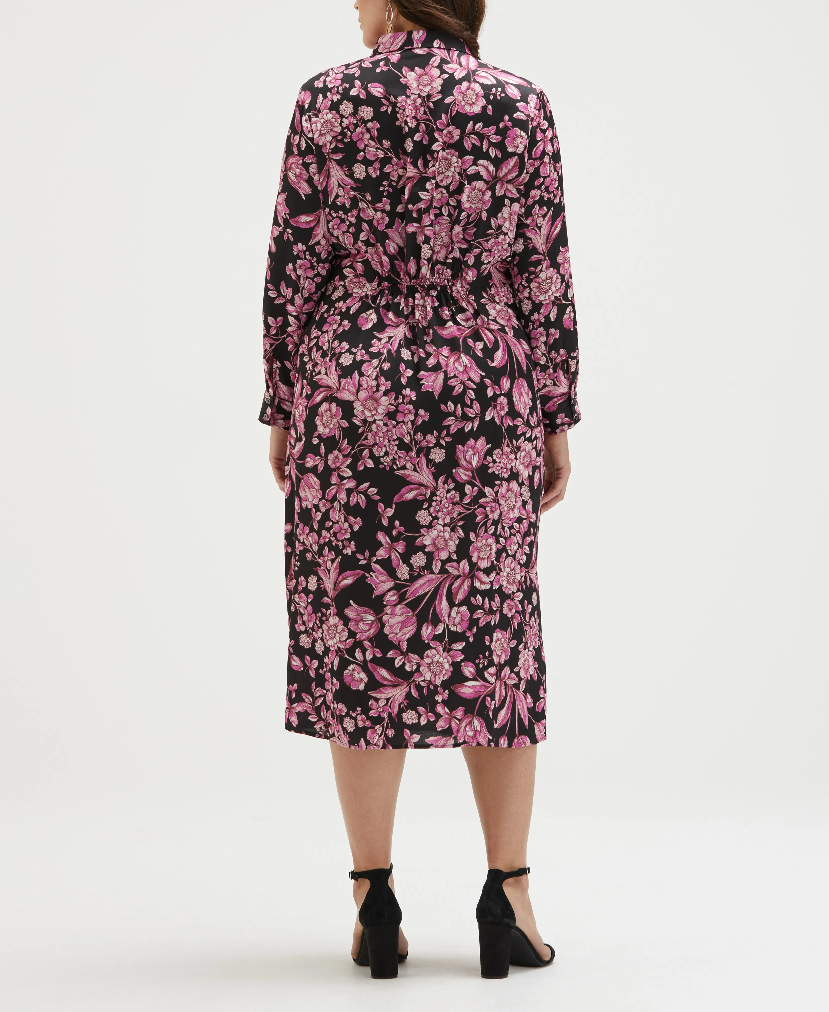 Plus Size Floral Print Gathered Popover Midi Dress