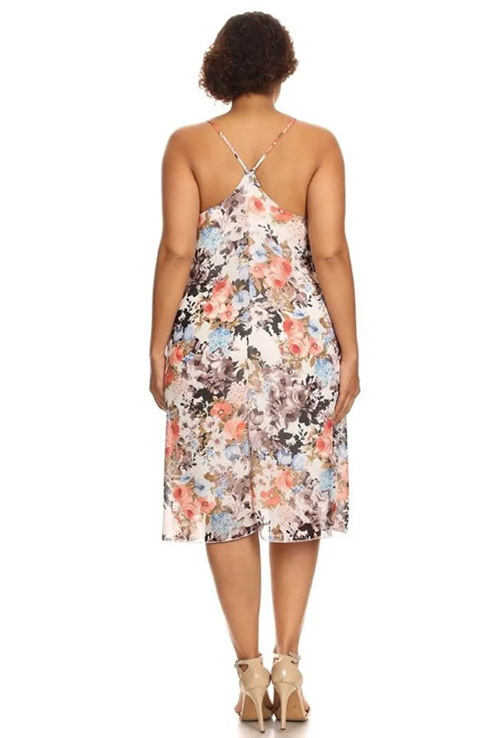 Plus Size Floral Print Strappy Relaxed Sleeveless Midi Dress