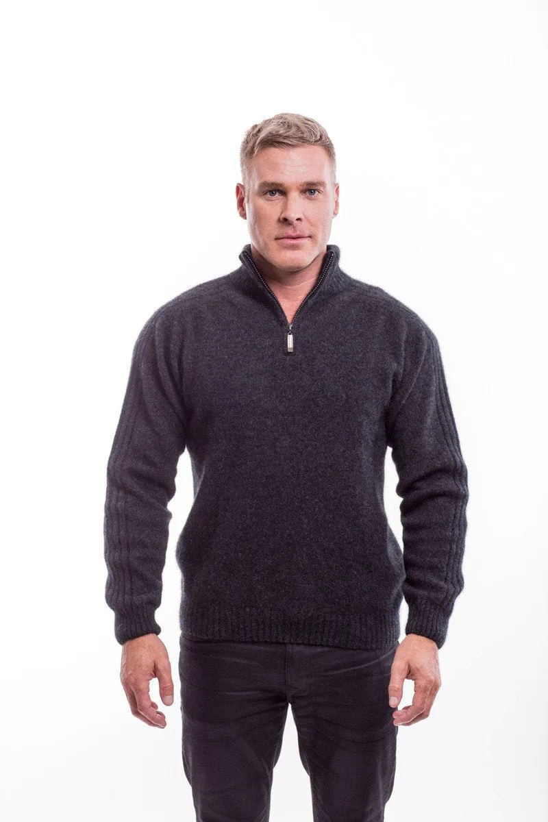 Possum Merino Short Zip Rib Sleeve Sweater