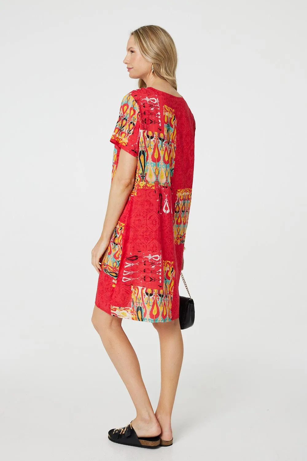 Printed Round Neck Relaxed Shift Dress