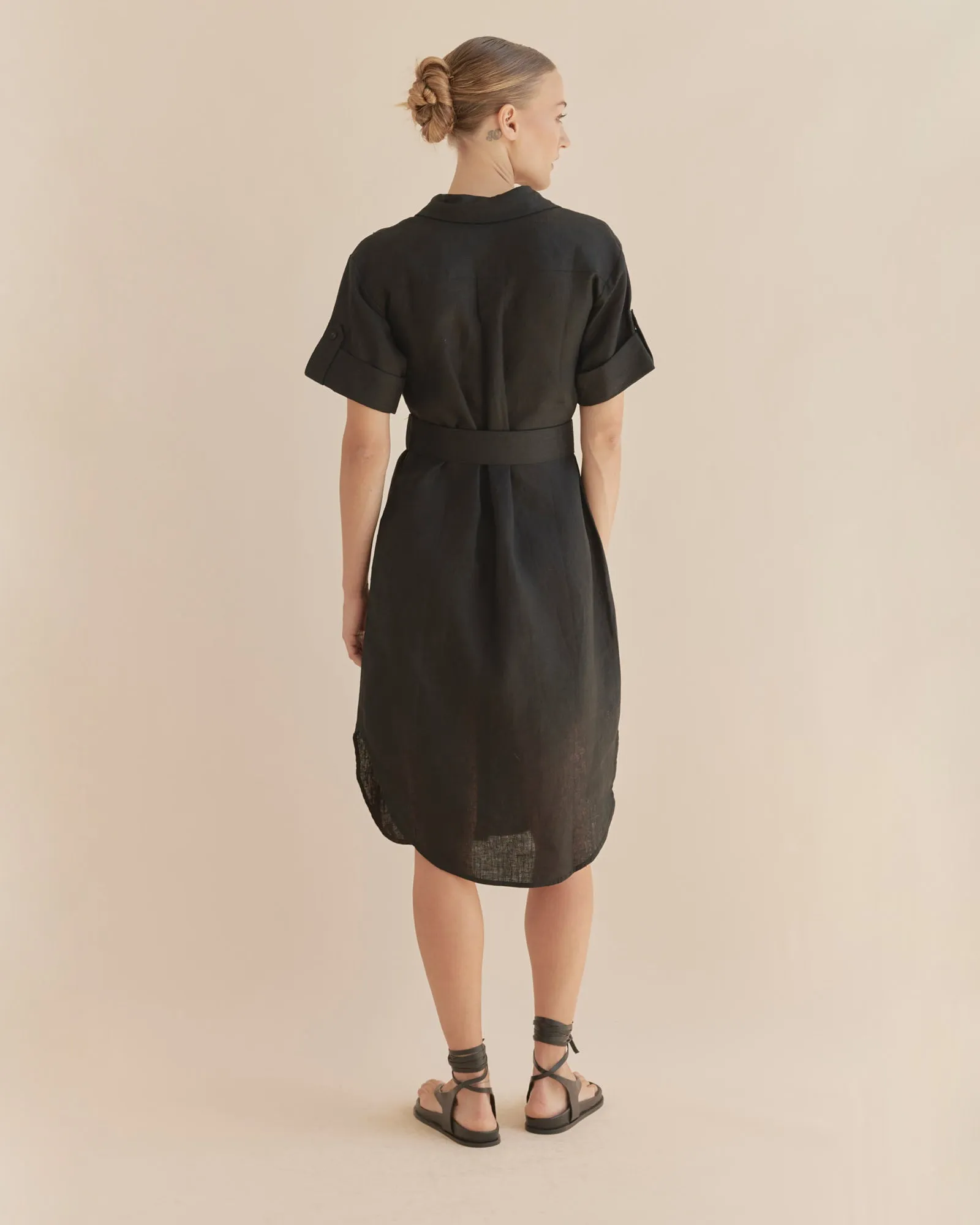 Provence Linen Shirt Dress - Black