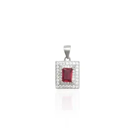 Red Stone Silver Pendant for Girls