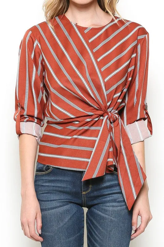 Rust Striped Wrap Blouse