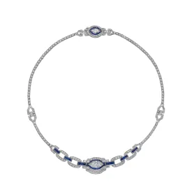 Sapphire and White Diamond Necklace, 3 CT