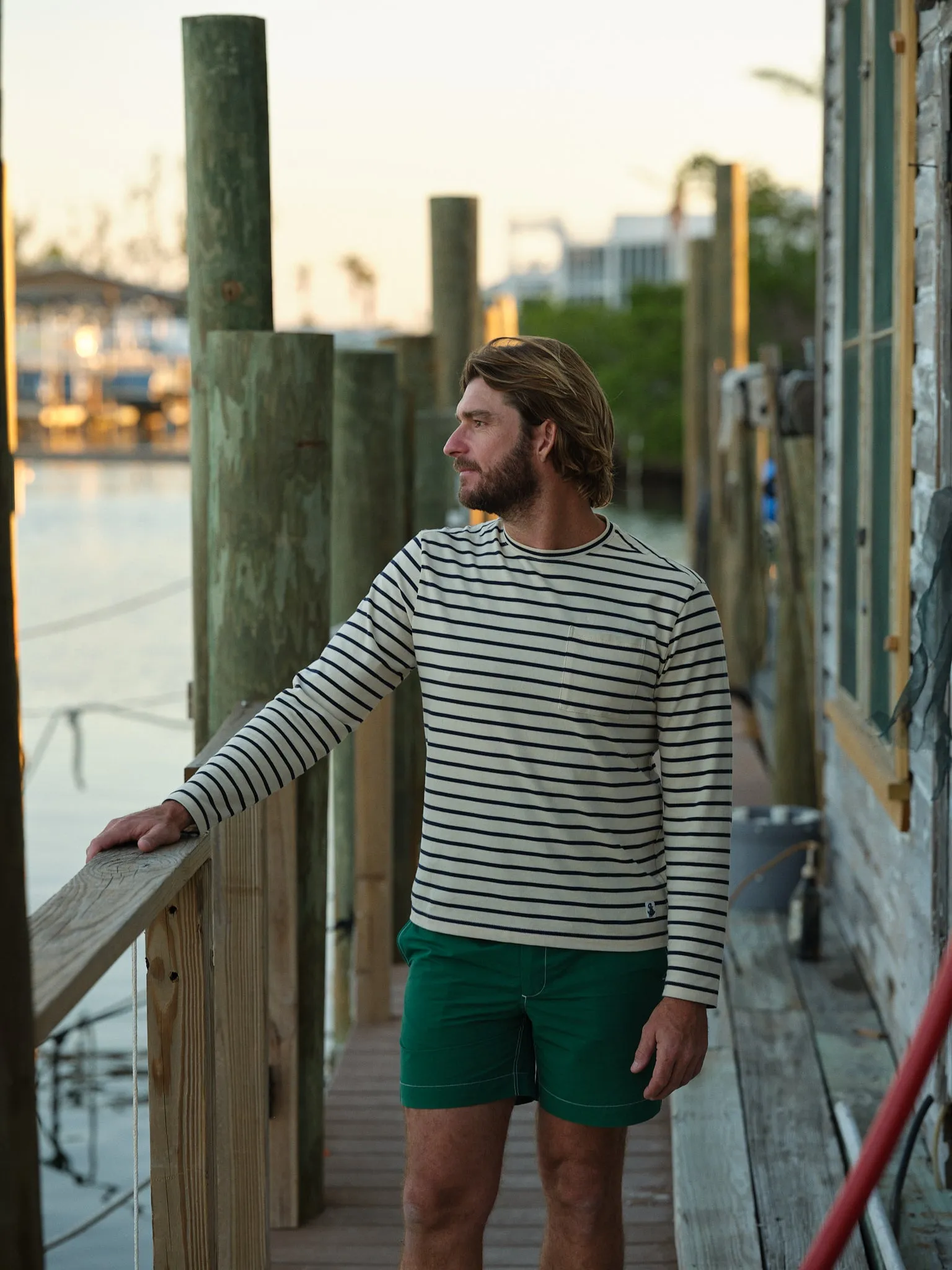 Seafarer Knit Shirt in Cream/Navy