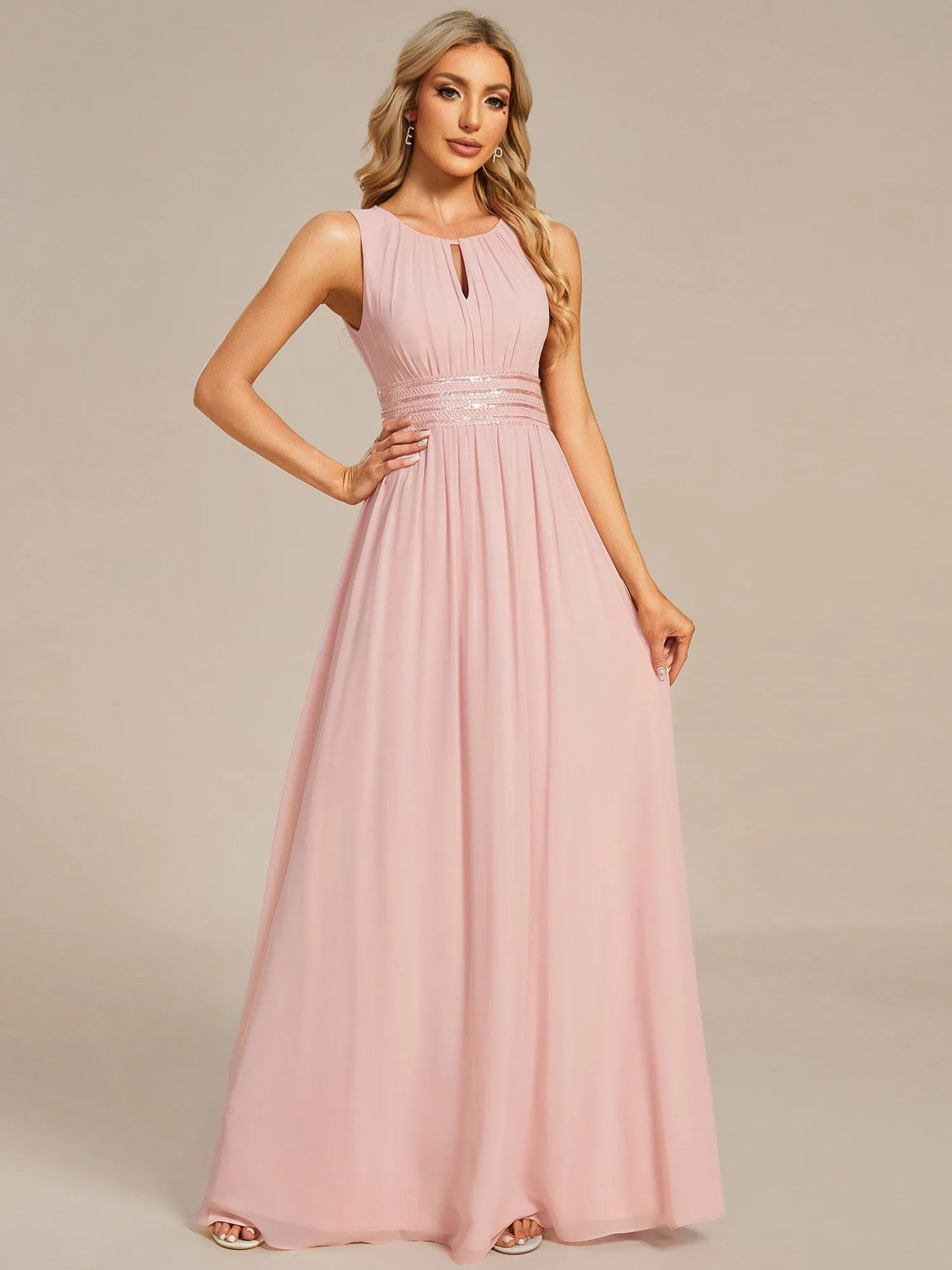 Simple Sleeveless A-line Chiffon Bridesmaid Dress with Hollow Out Detail