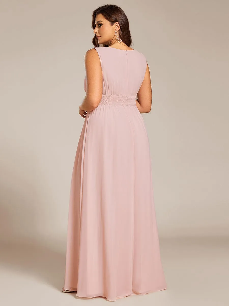 Simple Sleeveless A-line Chiffon Bridesmaid Dress with Hollow Out Detail