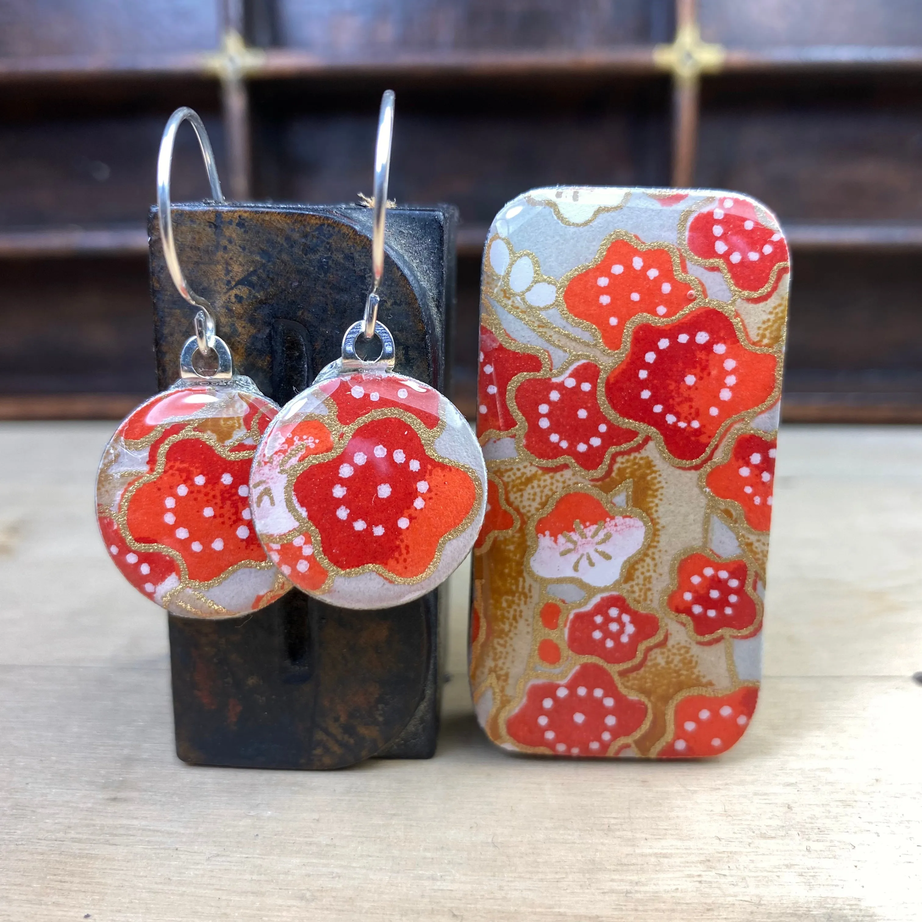 Sixpence Earrings and Teeny Tiny Tin Poppy