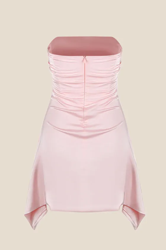 Strapless Pink Ruched Short Homecoming Dress