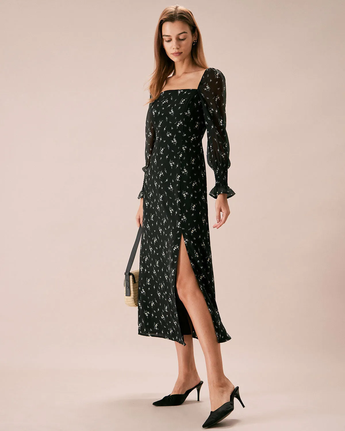 The Black Square Neck Floral Maxi Dress