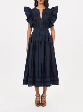 Ulla Johnson Womens Emery Dress in Rich Midnight Blue - Elegant Long Sleeve Midi Dress for Special Occasions