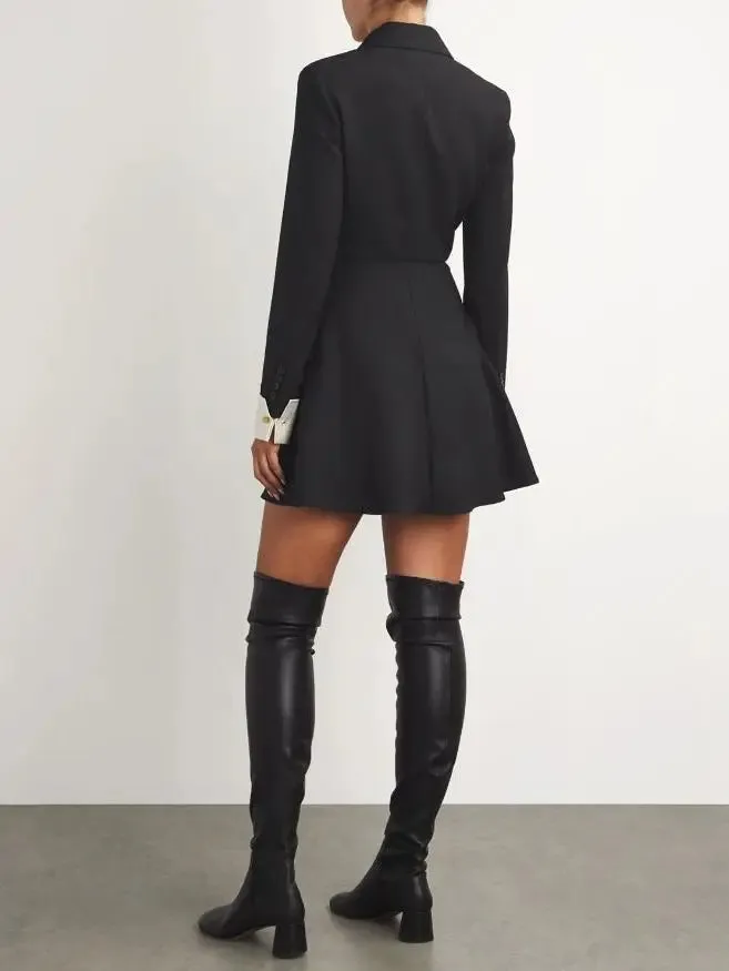 Women’s A-Line Black Blazer-Style Mini Dress with White Cuffs