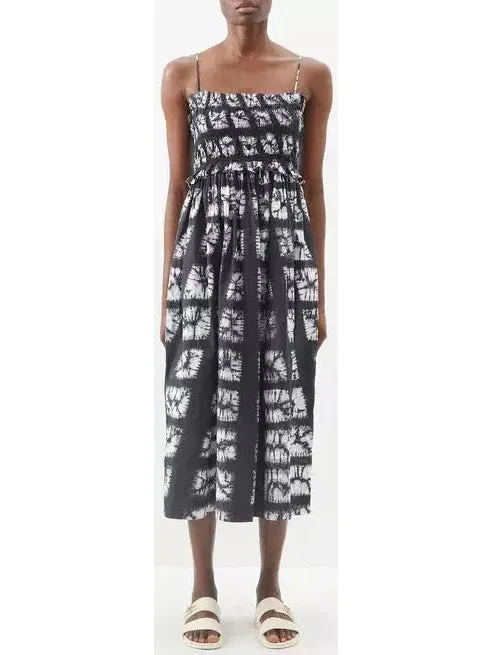 Women’s Abstract-Printed Sleeveless Cotton Midi Dress in Black and White