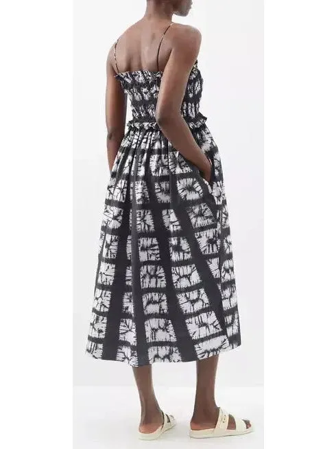 Women’s Abstract-Printed Sleeveless Cotton Midi Dress in Black and White