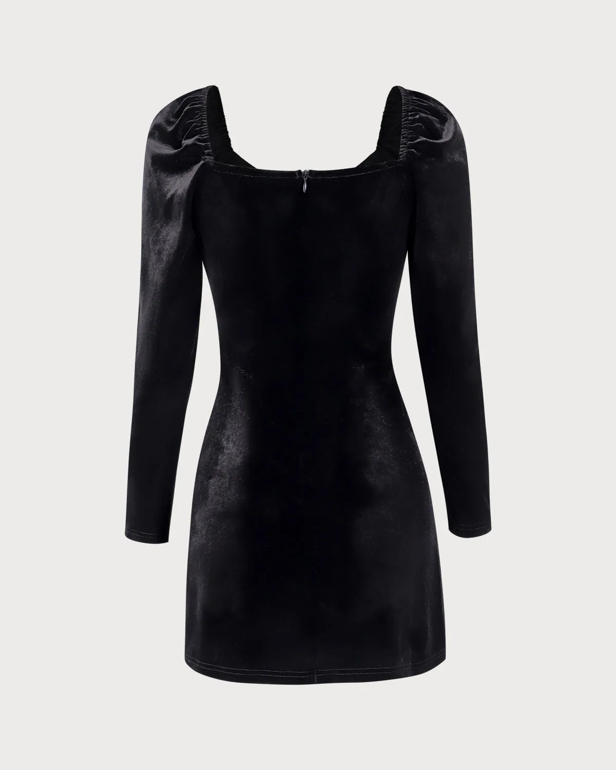 Women's Black Puffed Sleeve Velvet Mini Dress