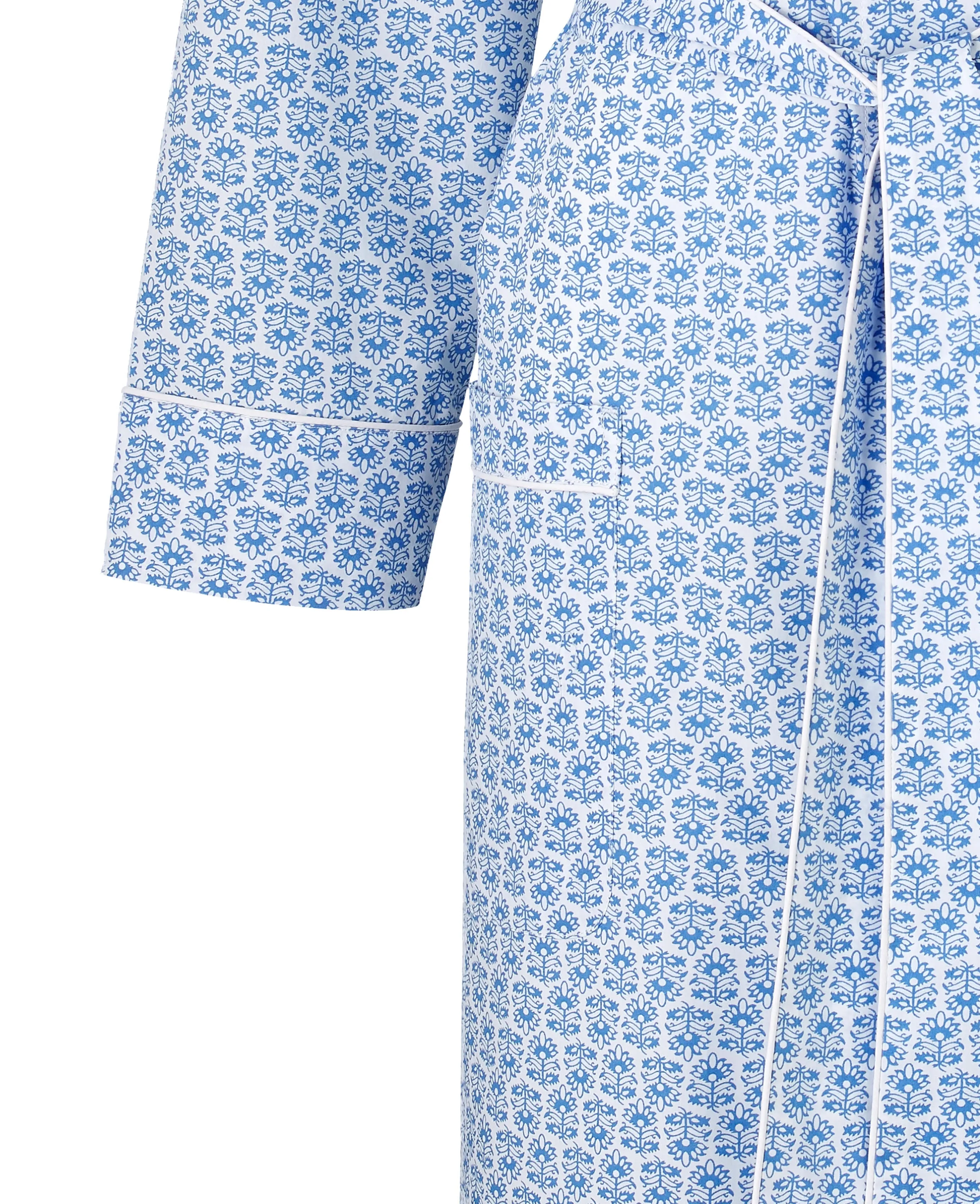 Women's Blue White Flower Print Organic Cotton Dressing Gown