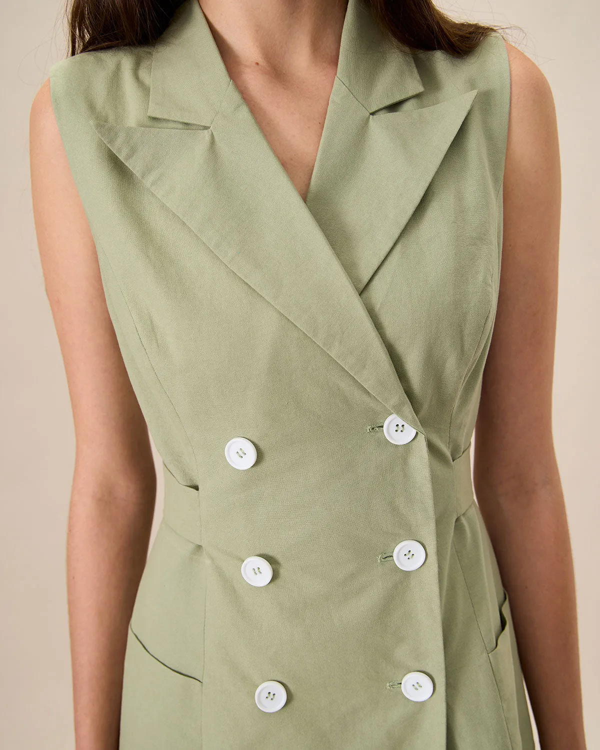 Women's Green Collared Pocket Mini Dress